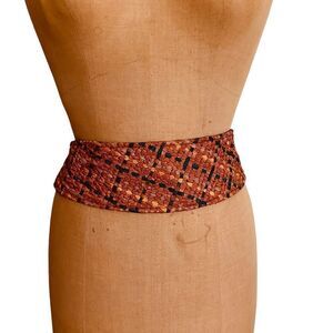 Toni A. Lowenthal Orange and Teal Woven Ribbon Belt Wearable Art